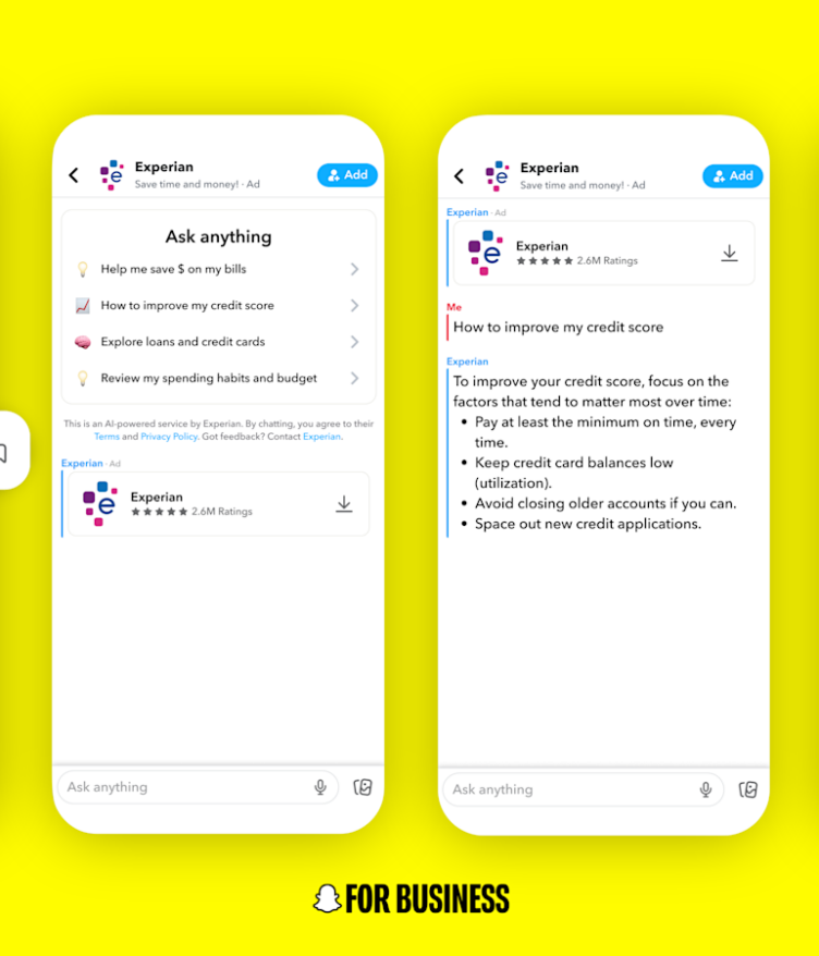 واجهة AI Sponsored Snaps في دردشة سناب شات